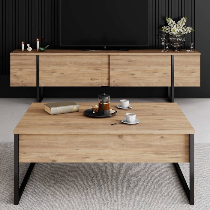 Hanah Home Soporte para TV Luxe - Pino Atlántico y Negro Hanah Home Soporte para TV Luxe - Pino Atlántico y Negro